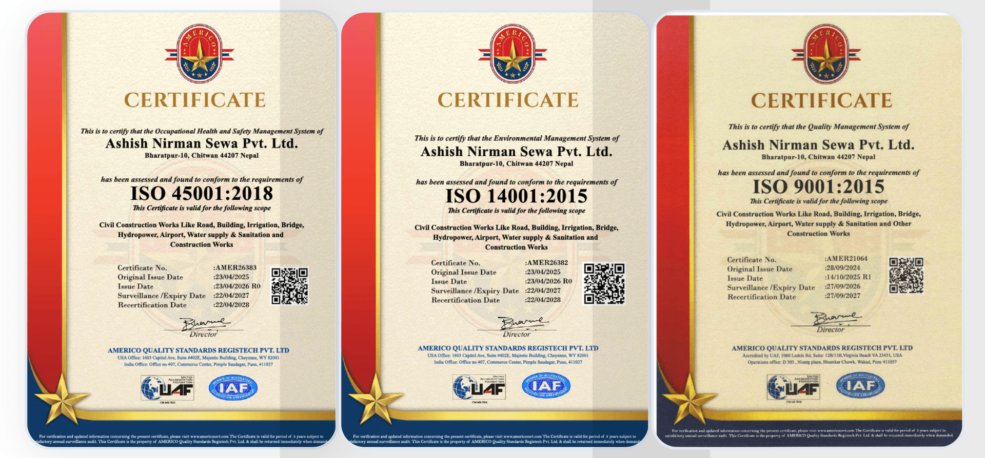 Ashish Nirman Sewa ISO certification